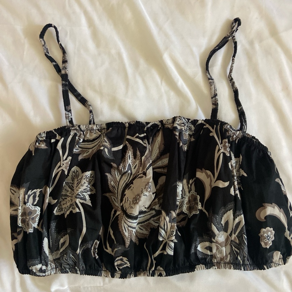 Mikoh White and Black Ruched Crop Camisole